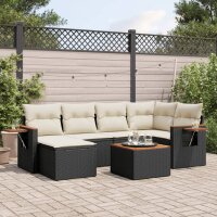 vidaXL 7-tlg. Garten-Sofagarnitur mit Kissen Schwarz Poly Rattan