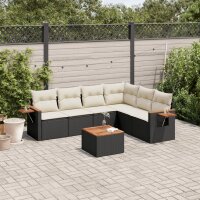 vidaXL 7-tlg. Garten-Sofagarnitur mit Kissen Schwarz Poly...