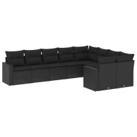 vidaXL 9-tlg. Garten-Sofagarnitur mit Kissen Schwarz Poly Rattan