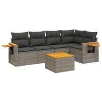 vidaXL 6-tlg. Garten-Sofagarnitur mit Kissen Grau Poly Rattan