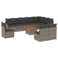 vidaXL 11-tlg. Garten-Sofagarnitur mit Kissen Grau Poly...