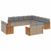 vidaXL 13-tlg. Garten-Sofagarnitur mit Kissen Beige Poly Rattan