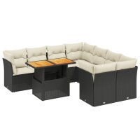 vidaXL 9-tlg. Garten-Sofagarnitur mit Kissen Schwarz Poly Rattan