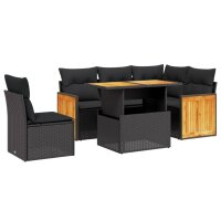 vidaXL 6-tlg. Garten-Sofagarnitur mit Kissen Schwarz Poly Rattan