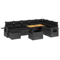 vidaXL 9-tlg. Garten-Sofagarnitur mit Kissen Schwarz Poly Rattan