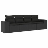 vidaXL 4-tlg. Garten-Sofagarnitur mit Kissen Schwarz Poly Rattan