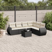 vidaXL 7-tlg. Garten-Sofagarnitur mit Kissen Schwarz Poly...