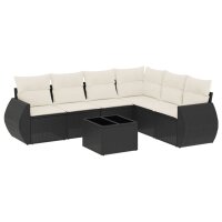 vidaXL 7-tlg. Garten-Sofagarnitur mit Kissen Schwarz Poly...