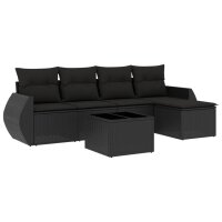 vidaXL 6-tlg. Garten-Sofagarnitur mit Kissen Schwarz Poly...