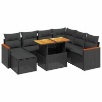 vidaXL 8-tlg. Garten-Sofagarnitur mit Kissen Schwarz Poly Rattan