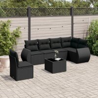 vidaXL 7-tlg. Garten-Sofagarnitur mit Kissen Schwarz Poly Rattan