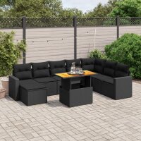 vidaXL 9-tlg. Garten-Sofagarnitur mit Kissen Schwarz Poly Rattan