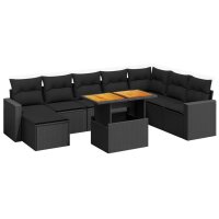 vidaXL 9-tlg. Garten-Sofagarnitur mit Kissen Schwarz Poly Rattan