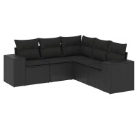 vidaXL 5-tlg. Garten-Sofagarnitur mit Kissen Schwarz Poly Rattan