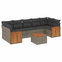 vidaXL 8-tlg. Garten-Sofagarnitur mit Kissen Grau Poly Rattan