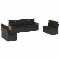 vidaXL 8-tlg. Garten-Sofagarnitur mit Kissen Schwarz Poly Rattan