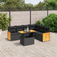 vidaXL 7-tlg. Garten-Sofagarnitur mit Kissen Schwarz Poly Rattan