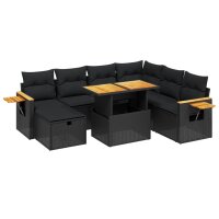 vidaXL 8-tlg. Garten-Sofagarnitur mit Kissen Schwarz Poly Rattan