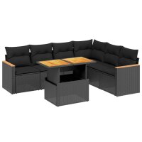 vidaXL 7-tlg. Garten-Sofagarnitur mit Kissen Schwarz Poly Rattan