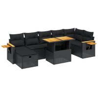 vidaXL 8-tlg. Garten-Sofagarnitur mit Kissen Schwarz Poly Rattan