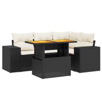 vidaXL 5-tlg. Garten-Sofagarnitur mit Kissen Schwarz Poly Rattan