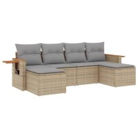 vidaXL 6-tlg. Garten-Sofagarnitur mit Kissen Beige Poly Rattan