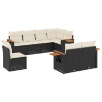 vidaXL 8-tlg. Garten-Sofagarnitur mit Kissen Schwarz Poly Rattan