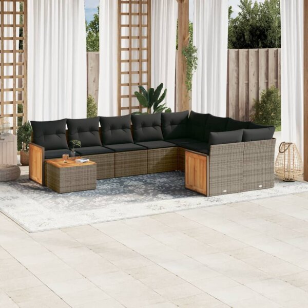 vidaXL 10-tlg. Garten-Sofagarnitur mit Kissen Grau Poly Rattan