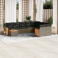 vidaXL 10-tlg. Garten-Sofagarnitur mit Kissen Grau Poly...