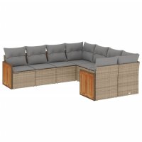 vidaXL 8-tlg. Garten-Sofagarnitur mit Kissen Beige Poly Rattan