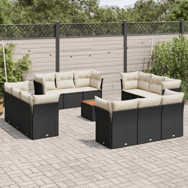 vidaXL 13-tlg. Garten-Sofagarnitur mit Kissen Schwarz Poly Rattan