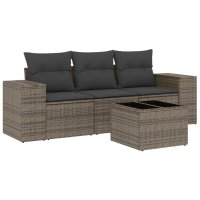 vidaXL 4-tlg. Garten-Sofagarnitur mit Kissen Grau Poly...