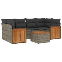 vidaXL 7-tlg. Garten-Sofagarnitur mit Kissen Grau Poly Rattan