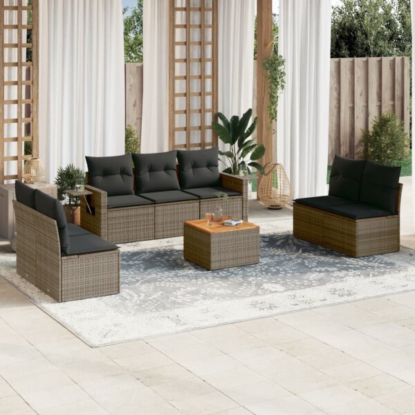 vidaXL 8-tlg. Garten-Sofagarnitur mit Kissen Grau Poly Rattan