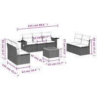 vidaXL 8-tlg. Garten-Sofagarnitur mit Kissen Grau Poly Rattan