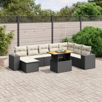 vidaXL 9-tlg. Garten-Sofagarnitur mit Kissen Schwarz Poly Rattan