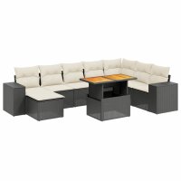 vidaXL 9-tlg. Garten-Sofagarnitur mit Kissen Schwarz Poly Rattan