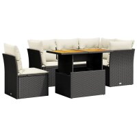 vidaXL 5-tlg. Garten-Sofagarnitur mit Kissen Schwarz Poly Rattan