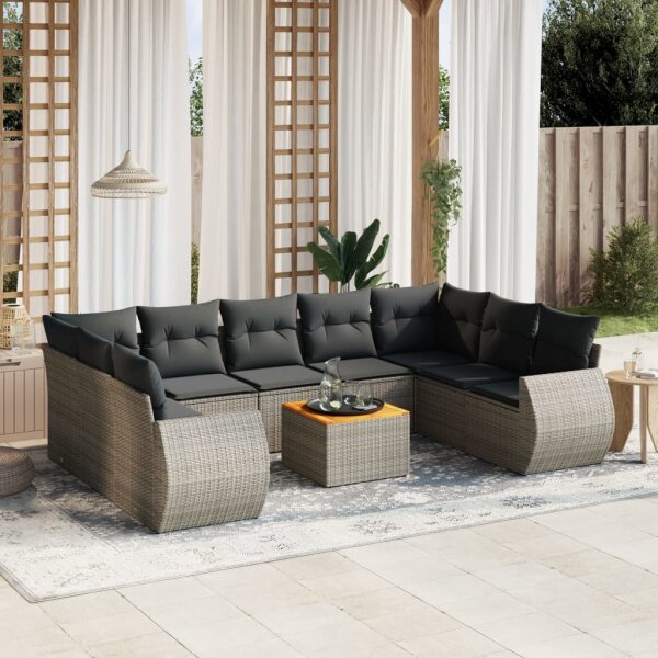 vidaXL 10-tlg. Garten-Sofagarnitur mit Kissen Grau Poly Rattan