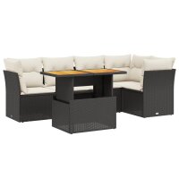 vidaXL 5-tlg. Garten-Sofagarnitur mit Kissen Schwarz Poly Rattan