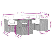 vidaXL 5-tlg. Garten-Sofagarnitur mit Kissen Schwarz Poly Rattan