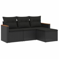 vidaXL 4-tlg. Garten-Sofagarnitur mit Kissen Schwarz Poly Rattan