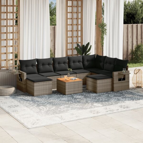 vidaXL 10-tlg. Garten-Sofagarnitur mit Kissen Grau Poly Rattan