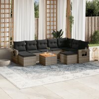 vidaXL 10-tlg. Garten-Sofagarnitur mit Kissen Grau Poly...