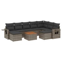 vidaXL 10-tlg. Garten-Sofagarnitur mit Kissen Grau Poly...