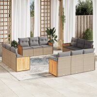 vidaXL 12-tlg. Garten-Sofagarnitur mit Kissen Beige Poly...