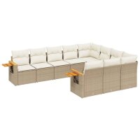 vidaXL 10-tlg. Garten-Sofagarnitur mit Kissen Beige Poly...