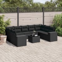 vidaXL 10-tlg. Garten-Sofagarnitur mit Kissen Schwarz...