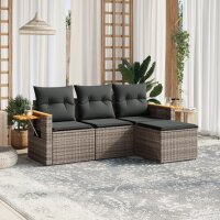 vidaXL 4-tlg. Garten-Sofagarnitur mit Kissen Grau Poly Rattan