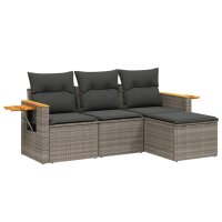 vidaXL 4-tlg. Garten-Sofagarnitur mit Kissen Grau Poly Rattan